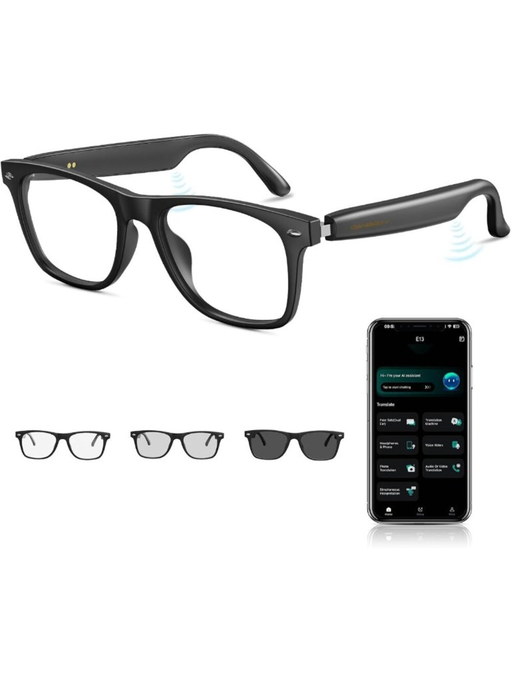 Audio Photochromic Smart Glasses for Men & Women - Translation & Music Features